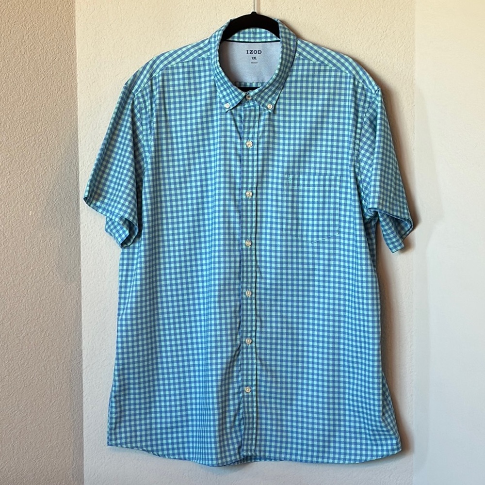 Izod Blue Green Check Button Up Shirt XXL